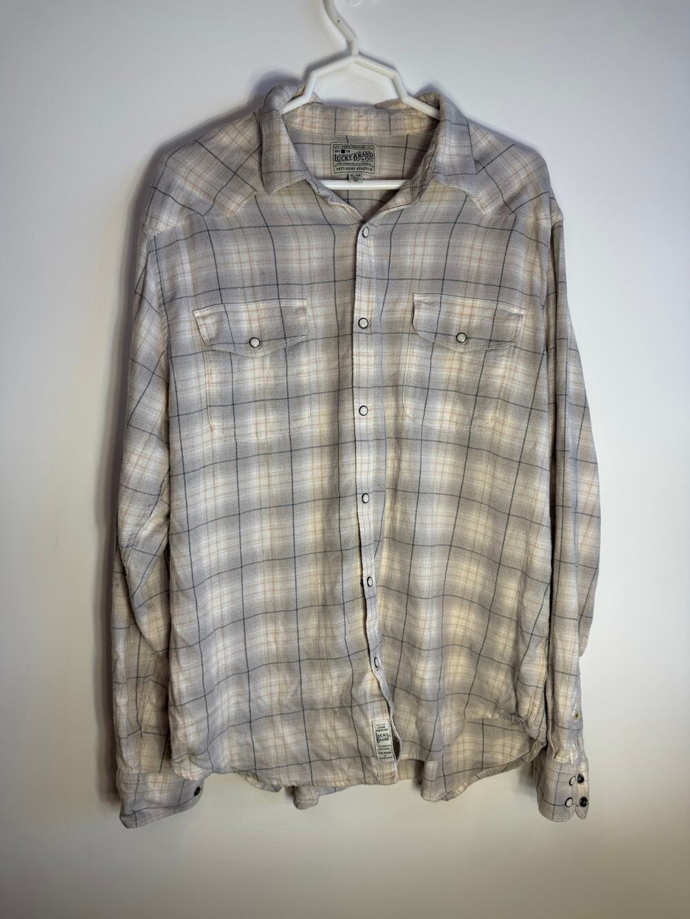 Lucky Brand Men's XL Saturday Stretch Plaid Pearl Snap Shirt